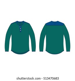 Long Sleeved Henley Neck Tee Vector
