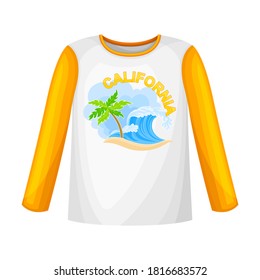 Long Sleeved Shirt with California Shore Print Vector Illustration