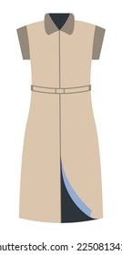 Long sleeveless dress, fashionable clothes for women and girls. Isolated apparel of long robe with belt and collar, formalwear. Piece of clothing, fashion and design collection. Vector in flat style