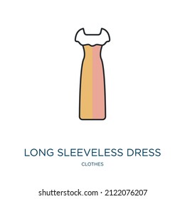 long sleeveless dress icon from clothes collection. Thin outline long sleeveless dress, 1, 2 detailed offset lineal color icon isolated on white background. Line vector long sleeveless dress sign, 