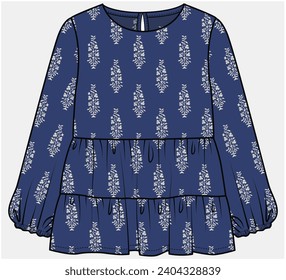 BLOUSE DE LARGOS MANGUITOS CON DETALLE DE CAPA CANSADA DISEÑADO PARA NIÑAS ADOLESCENTES Y NIÑAS EN ARCHIVO DE ILUSTRACIÓN DE VECTOR