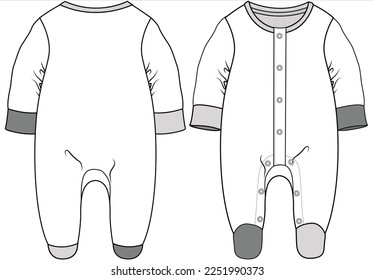 LONG SLEEVES CONTRAST CUFFS AND CONTRAST FOOTSIE NIGHTWEAR AND SLEEPWEAR FOR BABY GIRLS AND TODDLER GIRLS IN EDITABLE FILE