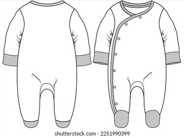 LONG SLEEVES CONTRAST CUFFS AND CONTRAST FOOTSIE NIGHTWEAR AND SLEEPWEAR FOR BABY GIRLS AND TODDLER GIRLS IN EDITABLE FILE