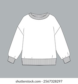 Long sleeves Cotton-terry Fleece sweatshirt technical fashion flat illustration With regular fit crew neckline. Flat Sketch jumper apparel vector template
