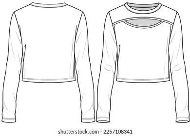 LONG SLEEVES WITH CREW NECK AND CUT OUTDETAIL FOR YOUNG WOMEN AND TEEN GIRLS IN VECTOR FILE