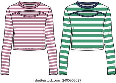 LONG SLEEVES WITH CREW NECK AND CUT OUTDETAIL FOR YOUNG WOMEN AND TEEN GIRLS IN VECTOR FILE