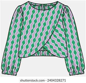 LANGE SCHLAFEN KROPTOP MIT WRAP-UP-DETAIL FÜR ZEHN- UND KID-MÄDCHEN IN VEKTORGRAFIK