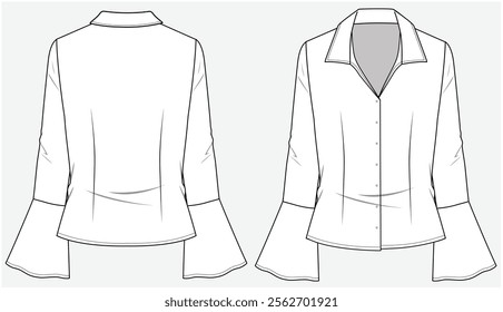 LONG SLEEVES WITH FLARED DETAIL SHIRT DESIGNED FOR WOMEN YOUNG WOMEN AND TEEN GIRLS IN VECTOR FILE