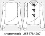 LONG SLEEVES FORMAL CORPORATE WEAR SHIRT WITH PUFF SLEEVES AND BOW DETAIL DESIGNED FOR WOMEN IN VECTOR FILE