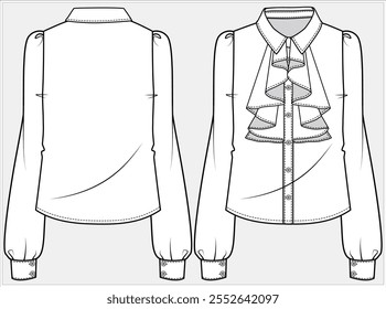 CAMISA DE MANGA LARGA DE DESGASTE CORPORATIVA FORMAL CON CASCADA DISEÑADA PARA MUJERES EN ARCHIVO DE VECTOR