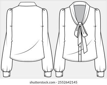 CAMISA DE DESGASTE CORPORATIVA FORMAL DE MANGA LARGA CON LAZO DE PUSSY TIE UP DISEÑADO PARA MUJERES EN ARCHIVO DE VECTOR