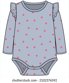 MANGUITOS LARGOS FRILLED 
NECK LINE POLKA DOT BODYSUIT PARA NIÑAS Y NIÑAS PEQUEÑAS EN ARCHIVO DE VECTOR EDITABLE