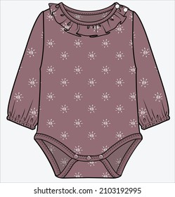 LONG SLEEVES FRILLED 
NECKLINE   ONESIES FOR BABY GIRLS AND TODDLER GIRLS IN EDITABLE VECTOR FILE