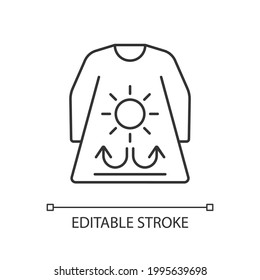 Long sleeves and loose clothing linear icon. Female outfit for summer. Heatstroke prevention. Thin line customizable illustration. Contour symbol. Vector isolated outline drawing. Editable stroke