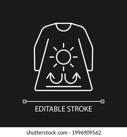 Long sleeves and loose clothing white linear icon for dark theme. Female outfit for summer weather. Thin line customizable illustration. Isolated vector contour symbol for night mode. Editable stroke