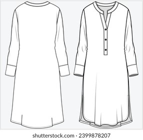 LONG SLEEVES SHEATH DRESS WITH HENLEY PLACKET DETAIL DESIGNED FOR WOMEN  AND YOUNG WOMEN IN VECTOR ILLUSTRATION 