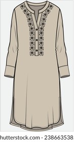 LONG SLEEVES SHEATH DRESS WITH THREAD EMBROIDERY DETAIL DESIGNED FOR WOMEN  AND YOUNG WOMEN IN VECTOR ILLUSTRATION 