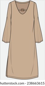 LONG SLEEVES SHEATH DRESS WITH TRIM ON V NECKLINE DETAIL DESIGNED FOR WOMEN  AND YOUNG WOMEN IN VECTOR ILLUSTRATION 