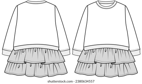 LONG SLEEVES SWEAT DRESS  WITH RIB DETAIL DESIGNED FOR INFANT GIRL TODDLER GIRL AND BABY GIRLS IN VECTOR ILLUSTRATION