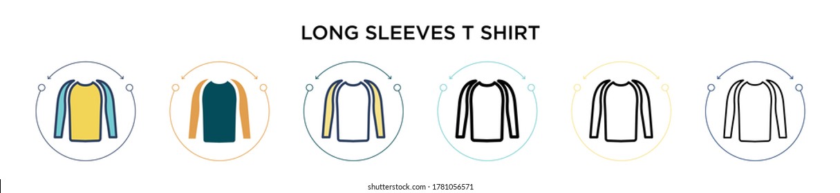 Long sleeves t shirt icon in filled, thin line, outline and stroke style. Vector illustration of two colored and black long sleeves t shirt vector icons designs can be used for mobile, ui, web