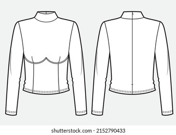 Long sleeves top with stand collar and bra cups