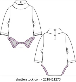 LONG SLEEVES TURTLE NECK ONESIES FOR BABY GIRLS AND TODDLER GIRLS IN EDITABLE VECTOR FILE