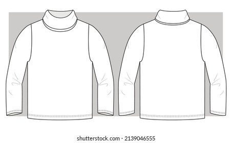 Long sleeves turtle neck t-shirt technical sketch.