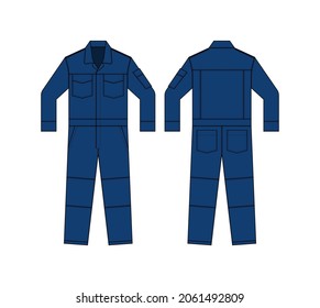 Long sleeves working overalls ( Jumpsuit, Boilersuit ) template vector illustration | blue