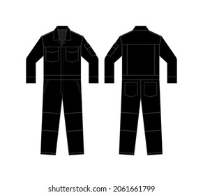 Long sleeves working overalls ( Jumpsuit, Boilersuit ) template vector illustration | black