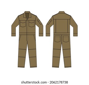 Long sleeves working overalls ( Jumpsuit, Boilersuit ) template vector illustration | brown
