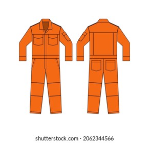 Long sleeves working overalls ( Jumpsuit, Boilersuit ) template vector illustration | orange