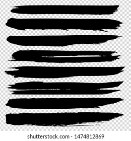 Long smooth brushstrokes abstract textured black isolated on imitation transparent background