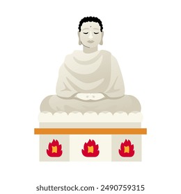 Long Son Pagoda - modern flat design style single isolated image. Neat detailed illustration of large statue of the white Buddha which is visible from anywhere in the city. Cultural symbol of the city