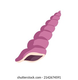 Larga concha de mar en espiral, molusco. Icono de la concha náutica. Molusco torcido. Marisco marino. Objeto marino exótico. Ilustración vectorial plana aislada en fondo blanco