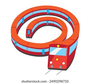 long spiral subway train, creative illustration in vector
