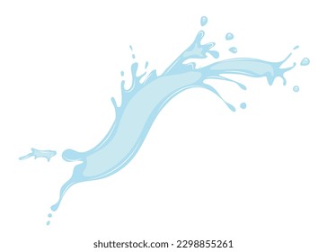 Long splash liquid icon with splashes. Icon of flowing drop, wave, splash, splash of nature isolated on white background. Dripping liquid. Water spill. A drop of rain and a drop of sweat.