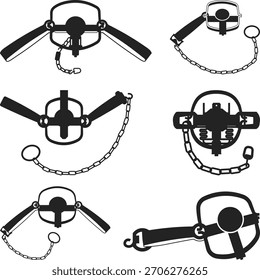 Lange Frühlingsfalle Silhouette, Sammlung von Vintage Tierfallen und Schlingen Vektorgrafik