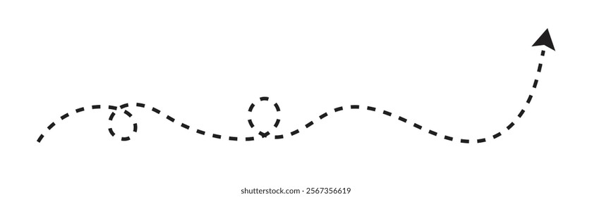 Long squiggle dashed, dotted line arrow vector icon isolated on transparent background. 