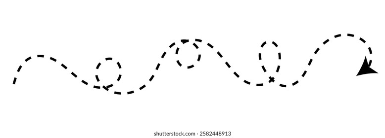 Long squiggle dashed, dotted line arrow vector icon on white background.  Vector Illustration .