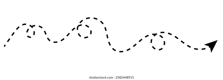 Long squiggle dashed, dotted line arrow vector icon on white background.  Vector Illustration .