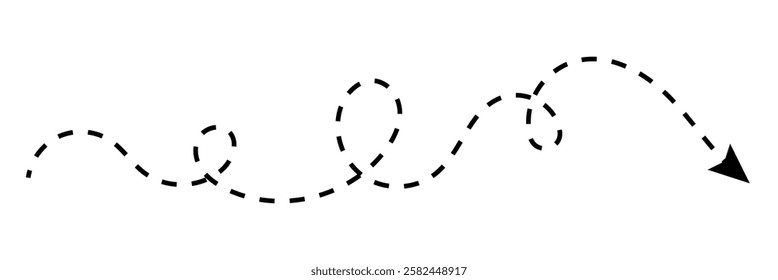 Long squiggle dashed, dotted line arrow vector icon on white background.  Vector Illustration .