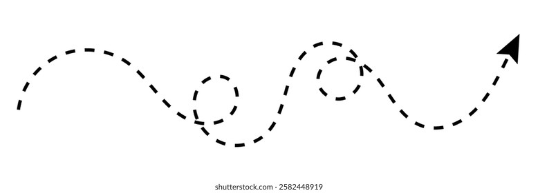 Long squiggle dashed, dotted line arrow vector icon on white background.  Vector Illustration .