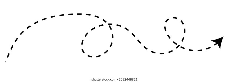 Long squiggle dashed, dotted line arrow vector icon on white background.  Vector Illustration .