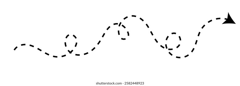 Long squiggle dashed, dotted line arrow vector icon on white background.  Vector Illustration .