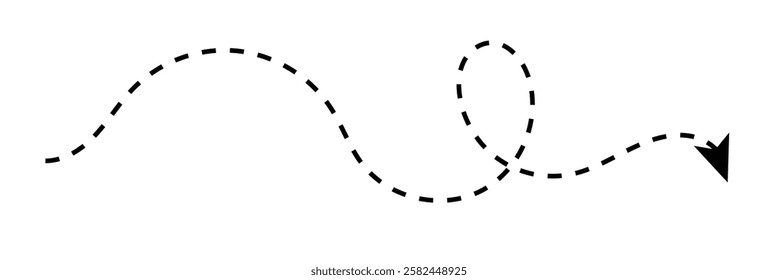 Long squiggle dashed, dotted line arrow vector icon on white background.  Vector Illustration .