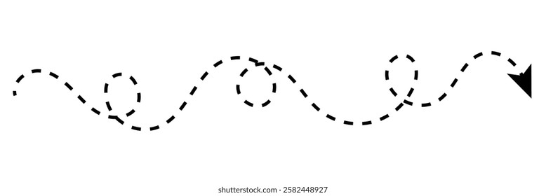 Long squiggle dashed, dotted line arrow vector icon on white background.  Vector Illustration .