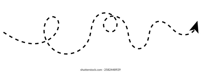 Long squiggle dashed, dotted line arrow vector icon on white background.  Vector Illustration .