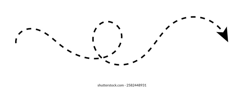 Long squiggle dashed, dotted line arrow vector icon on white background.  Vector Illustration .