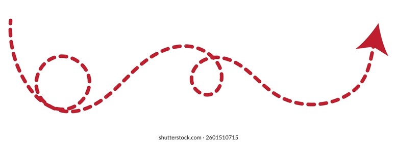 Long squiggle dashed, dotted line arrow vector icon