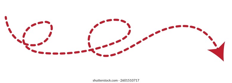 Long squiggle dashed, dotted line arrow vector icon